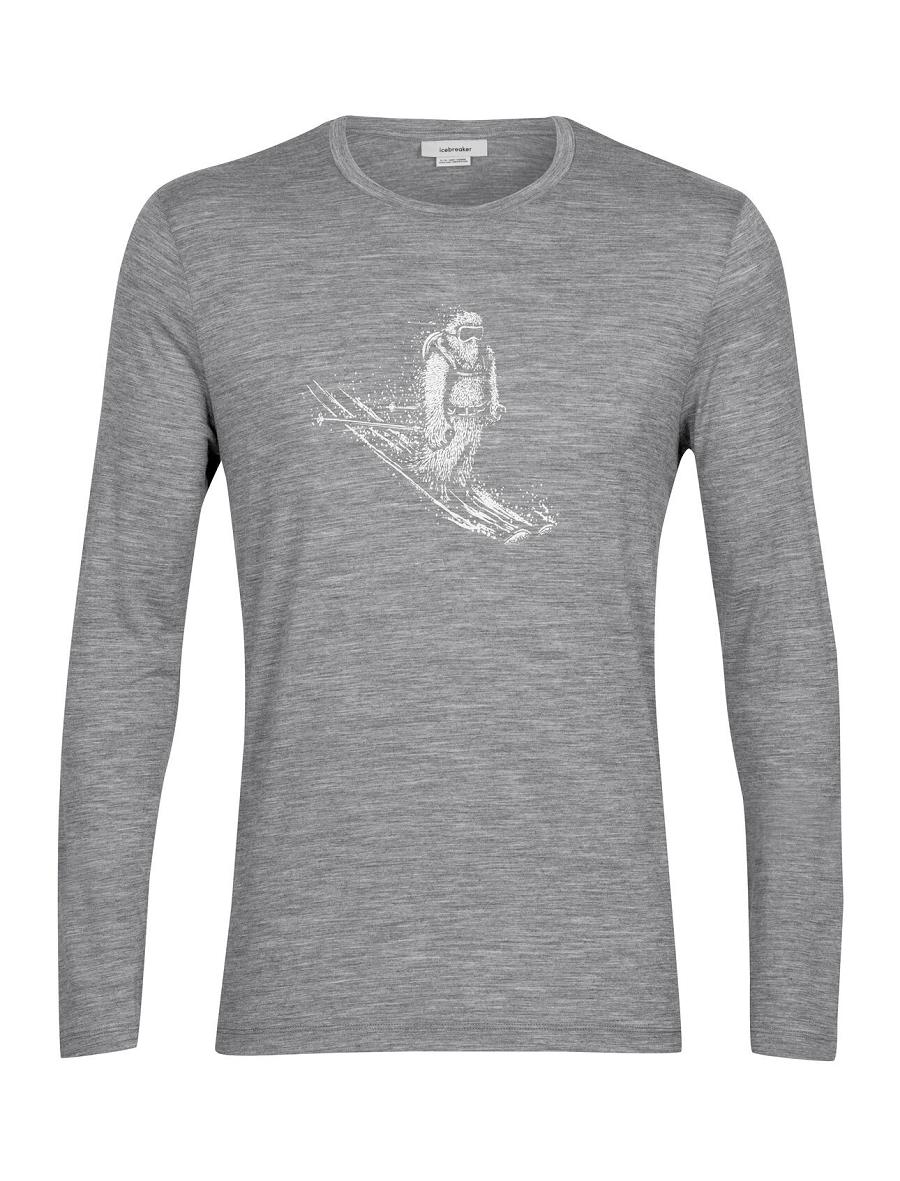 Gritstone Heather Men's Icebreaker Merino Tech Lite II T-Shirt Skiing Yeti Long Sleeve | USA 1227AHKP